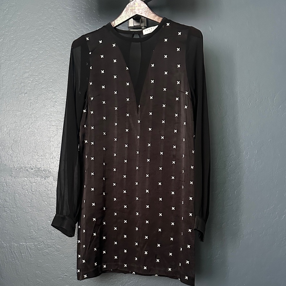 Sandro starlight dress rare Black Long-Sleeve Embellished Shift Dress